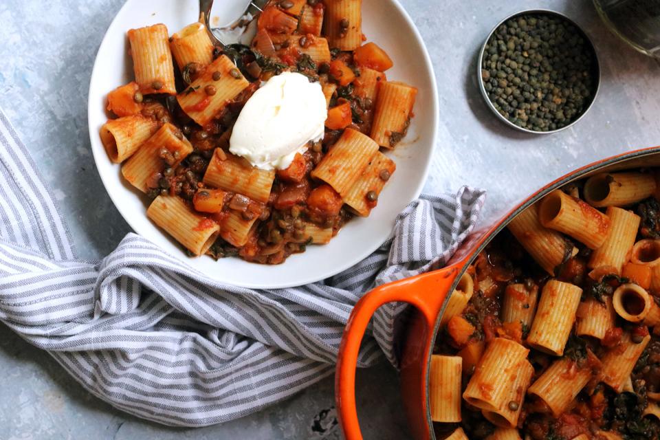 Butternut Squash And Lentil Bolognese With Mascarpone