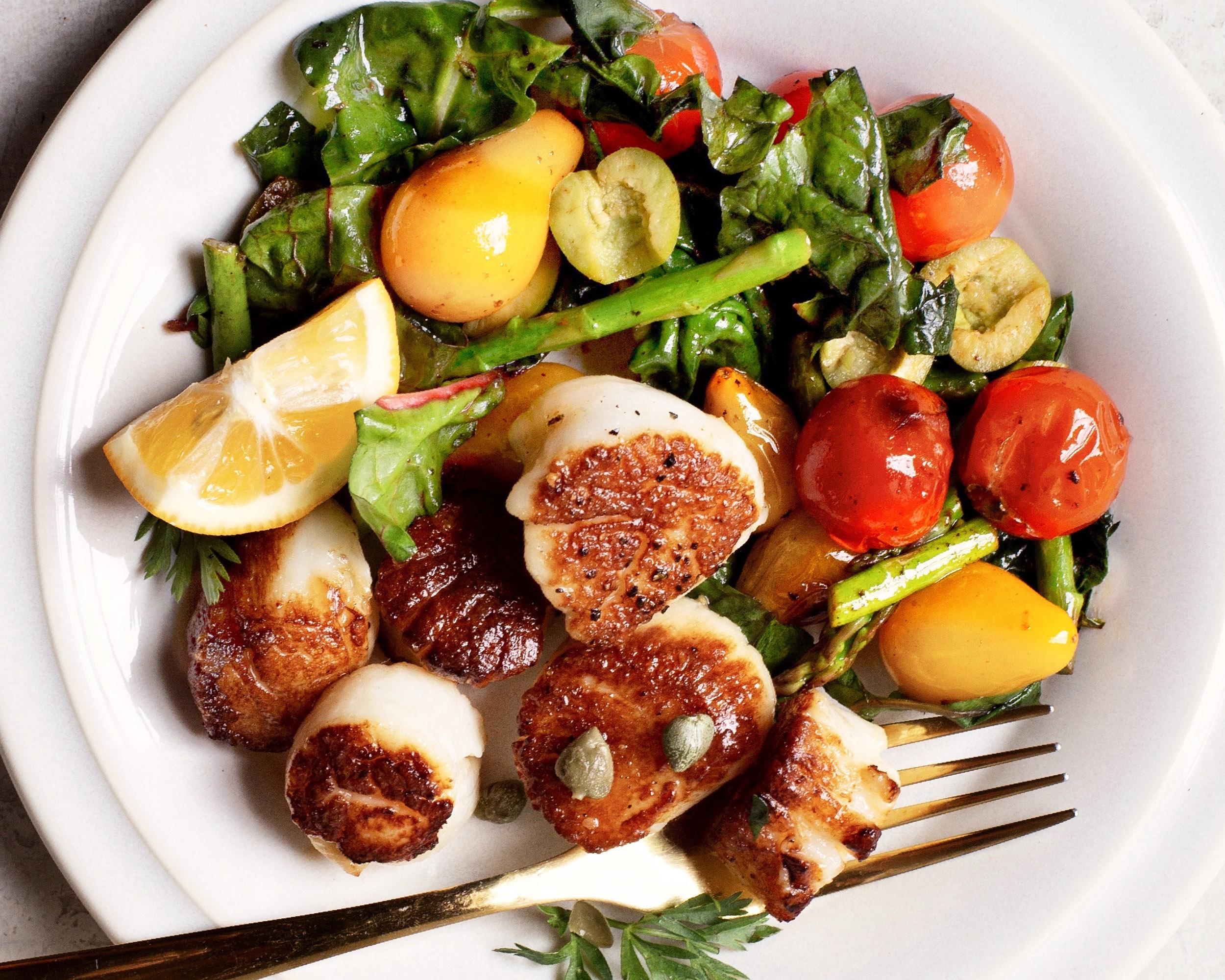 Scallops with Sautéed Spring Vegetables HERO