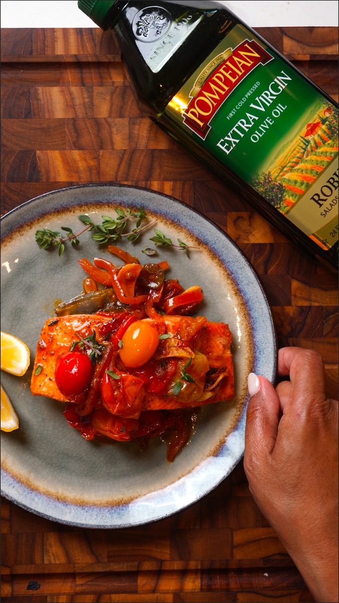One Pan Seared Salmon with Burst Cherry Tomatoes - Pompeian